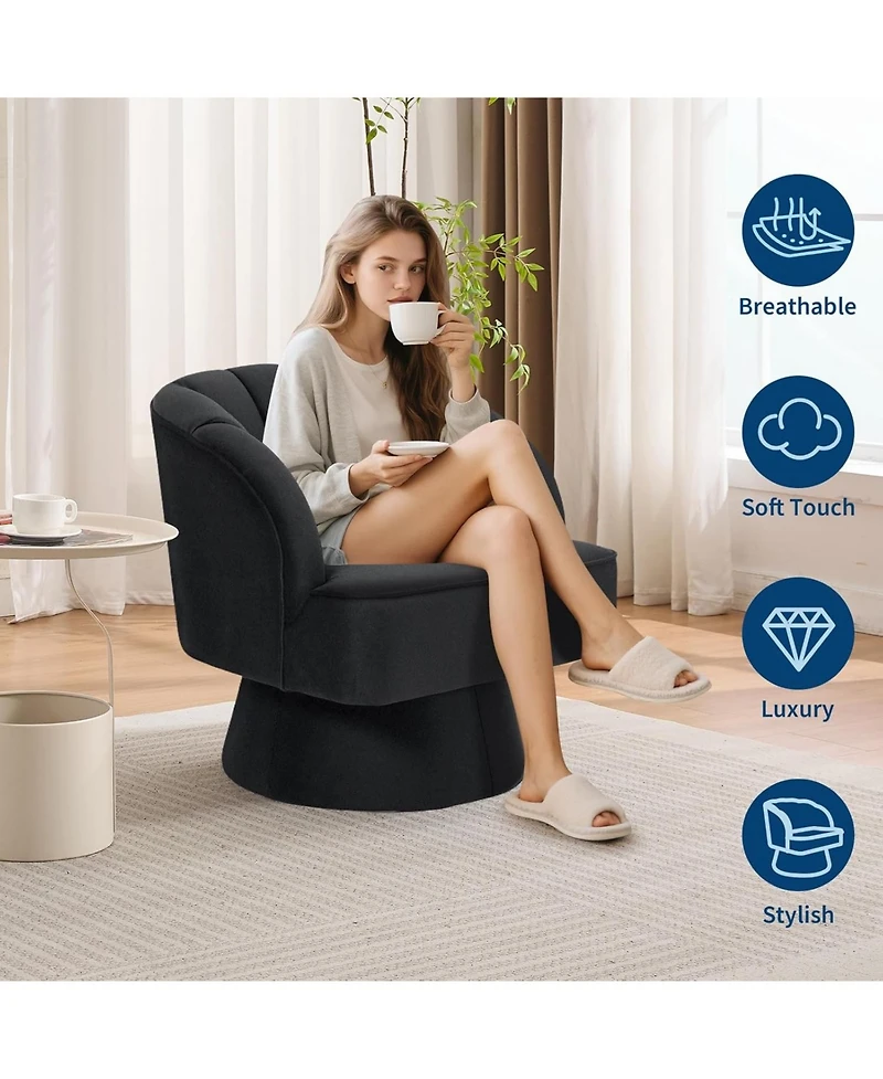 gaomon Swivel Barrel Chair, Velvet Upholstered Modern Armchair with Striped Backrest and Plush Padding, Round Lounge Chair for Living Room and Bedroom