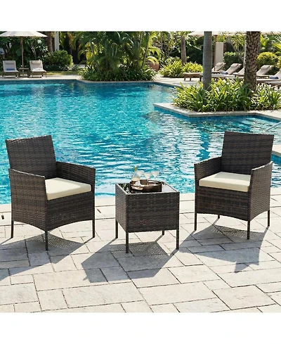gaomon 3-Piece Pe Rattan Patio Bistro Set with Cushioned Chairs,Cushion