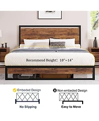 Homfan Metal Platform Bed Frame with Wooden Headboard and Footboard, Mattress Foundation