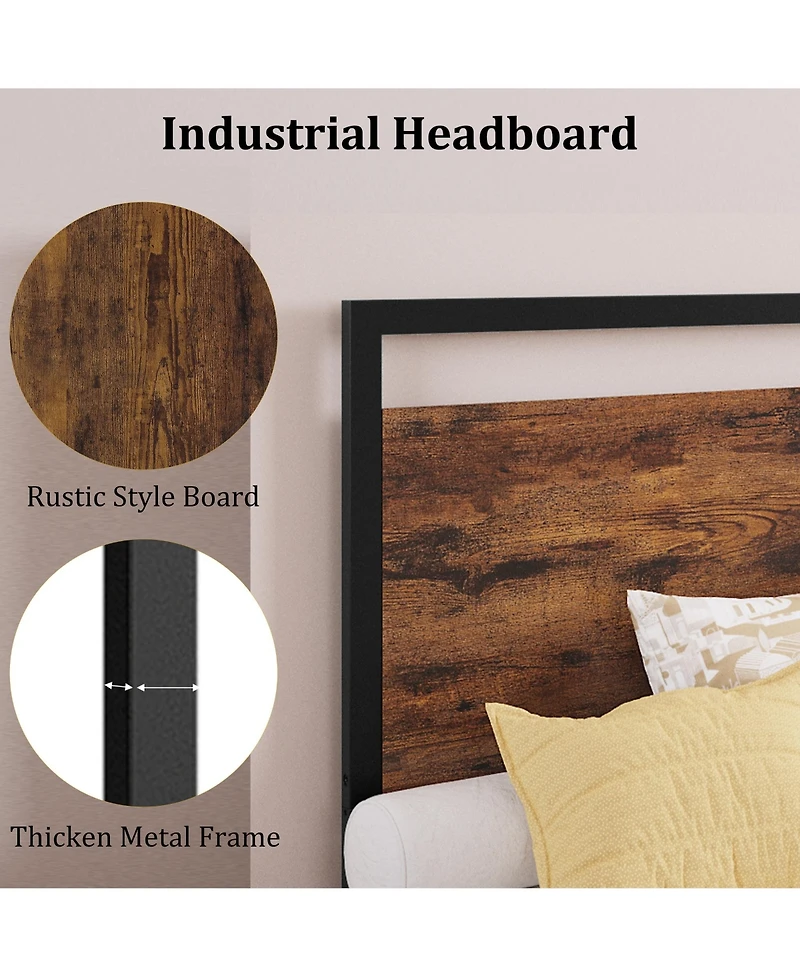 Homfan Metal Platform Bed Frame with Wooden Headboard and Footboard, Mattress Foundation