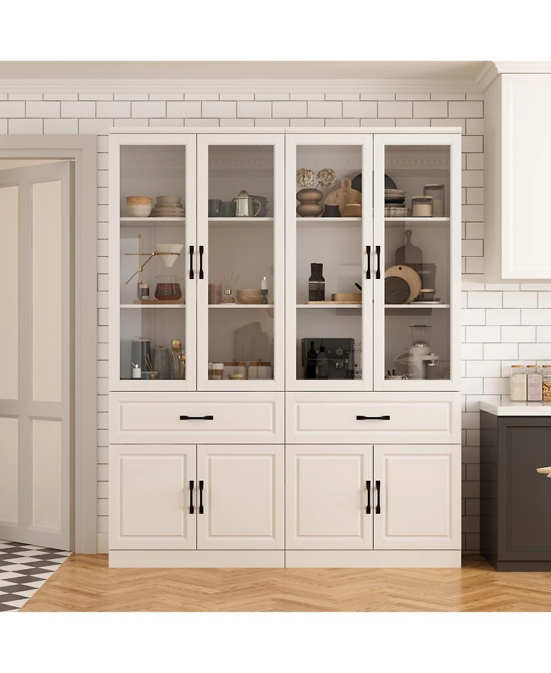 Homsee 4-Shelf Wood Standard Bookcase With Doors, Cabinet, Drawer