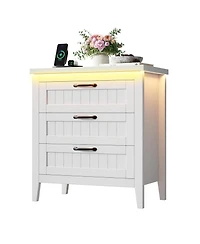 gaomon Farmhouse Drawer Dresser with Charging Station and Led Lights
