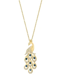 Effy Collection White Diamond (1/3 ct. t.w.) and Blue Diamond (1/3 ct. t.w.) Peacock Pendant Necklace in 14k Yellow Gold