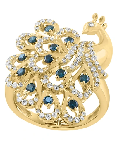 Effy Collection White Diamond (1/2 ct. t.w.) & Blue Diamond (1/3 ct. t.w.) Ring in 14k Yellow Gold