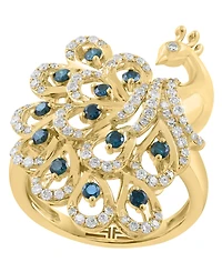 Effy Collection White Diamond (1/2 ct. t.w.) & Blue Diamond (1/3 ct. t.w.) Ring in 14k Yellow Gold