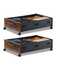 Sugift 2 Pack Under Bed Storage with Wheels 25.6in x 18.1in x 7.1in Clear Top