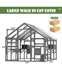 Zeus & Ruta Large Outdoor Cat Enclosure Wooden Shelter 7 Platforms 2 Resting Boxes 2 Bridges Waterproof Uv Proof Canopy