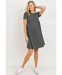 Hello Miz Maternity Crew Neck Empire Waist Mini T-Shirt Dress with Pockets