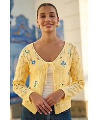 Yumi Women's Embroidered Pointelle Cardigan