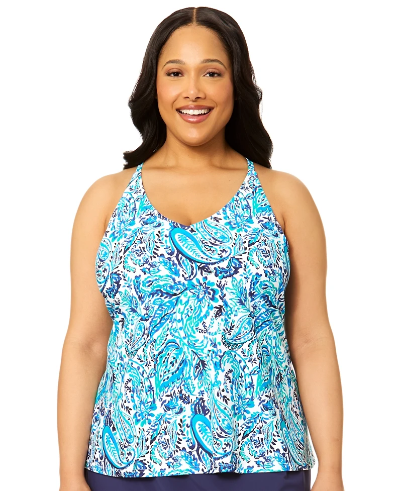 Island Escape Plus Printed V-Neck Underwire Tankini Top, Macy's Exclusive