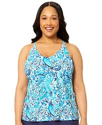 Island Escape Plus Printed V-Neck Underwire Tankini Top, Macy's Exclusive