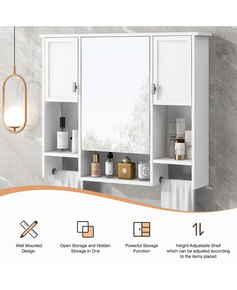 Busdays 35'' x 28'' Modern Wall Mounted Bathroom Storage Cabinet, Bathroom Wall Cabinet with Mirror, Medicine Cabinet with Towels Bar