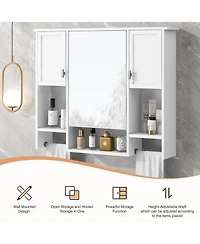 Busdays 35'' x 28'' Modern Wall Mounted Bathroom Storage Cabinet, Bathroom Wall Cabinet with Mirror, Medicine Cabinet with Towels Bar