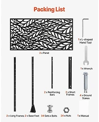 Sugift Metal Privacy Screen, 47" x 72", Freestanding 3-Panel Garden Divider