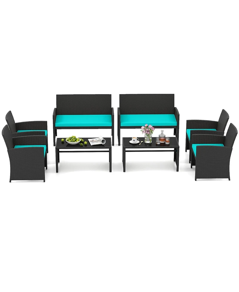 Sugift 4 Piece Patio Furniture Set with Glass Table and Cushions