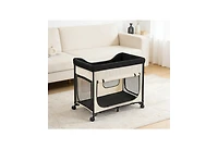 Zeus & Ruta Elevated Cat Lounge Foldable Bunk 600D Oxford Dutch Velvet Cot on Wheels Side Pouches Carry Bag Xl Beige