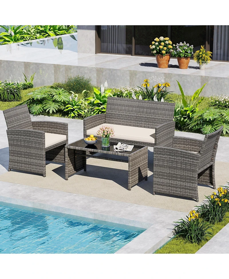 Sugift 4 Piece Patio Conversation Set with Chairs Loveseat and Table