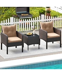 Sugift 3 Piece Patio Wicker Furniture Set with Cushions for Balcony