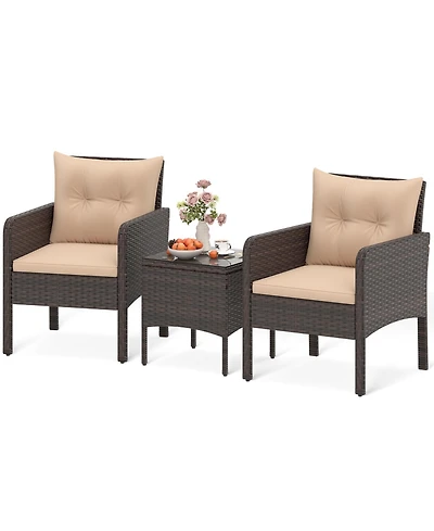 Sugift 3 Piece Patio Wicker Furniture Set with Cushions for Balcony