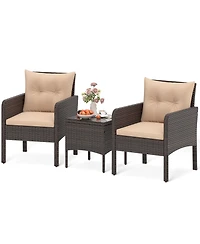 Sugift 3 Piece Patio Wicker Furniture Set with Cushions for Balcony
