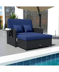 Sugift Pe Wicker Outdoor Daybed with Adjustable Backrest and Ottoman