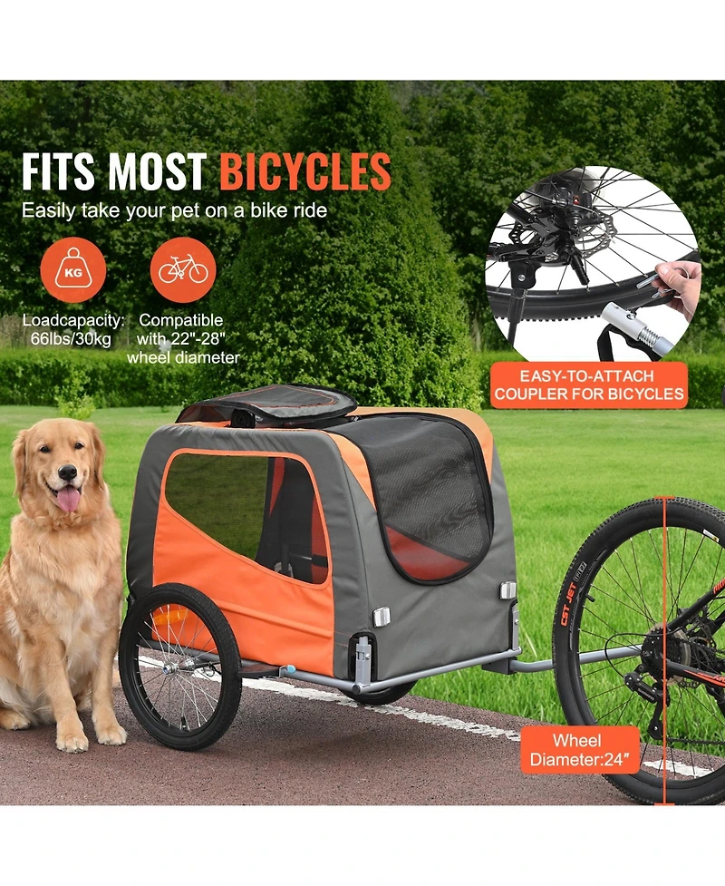 Zeus & Ruta Cat Bike Trailer Supports 66 lbs Pet Cart w Quick Fold Frame Qr Wheels Universal Coupler Reflectors Flag Collapsible