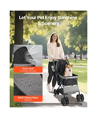 Zeus & Ruta Foldable Cat Stroller 4 Wheel Travel with Reversible Handle 44lb Max