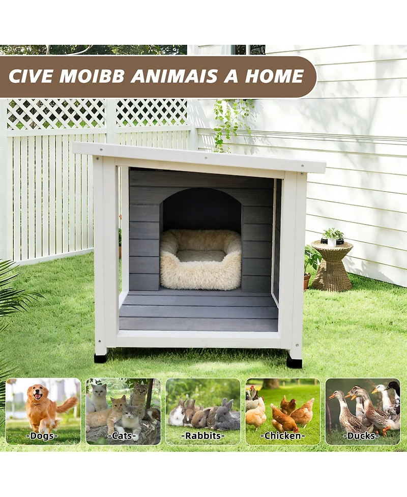 Zeus & Ruta Outdoor Cat House with Wp Roof Vent Windows Metal Support Gray Spacious Stylish Pet Shelter