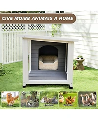 Zeus & Ruta Outdoor Cat House with Wp Roof Vent Windows Metal Support Gray Spacious Stylish Pet Shelter