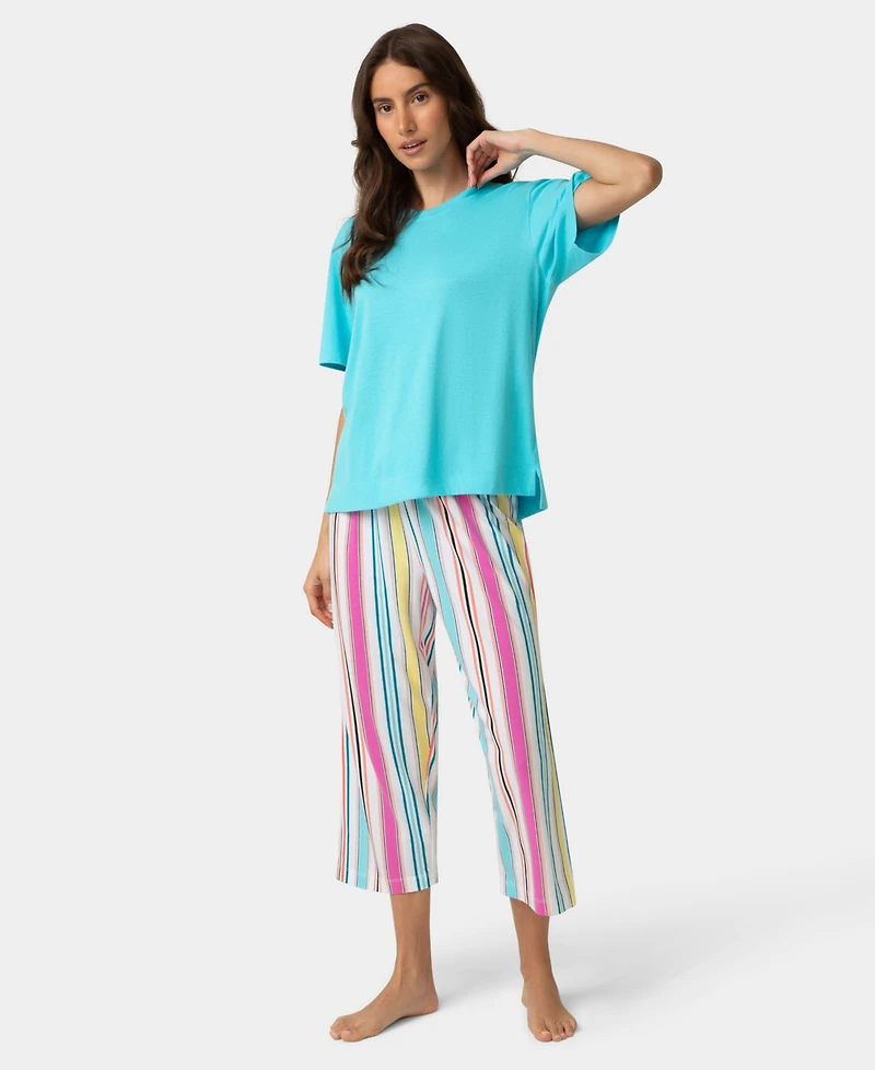 Hue Women's Short-Sleeve Cotton Candied Boxy Pajamas Top