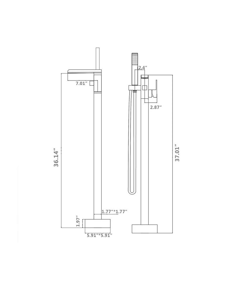 Busdays Bathroom Freestanding Waterfall Tub filler Matte Floor Mount Faucet with Hand Shower