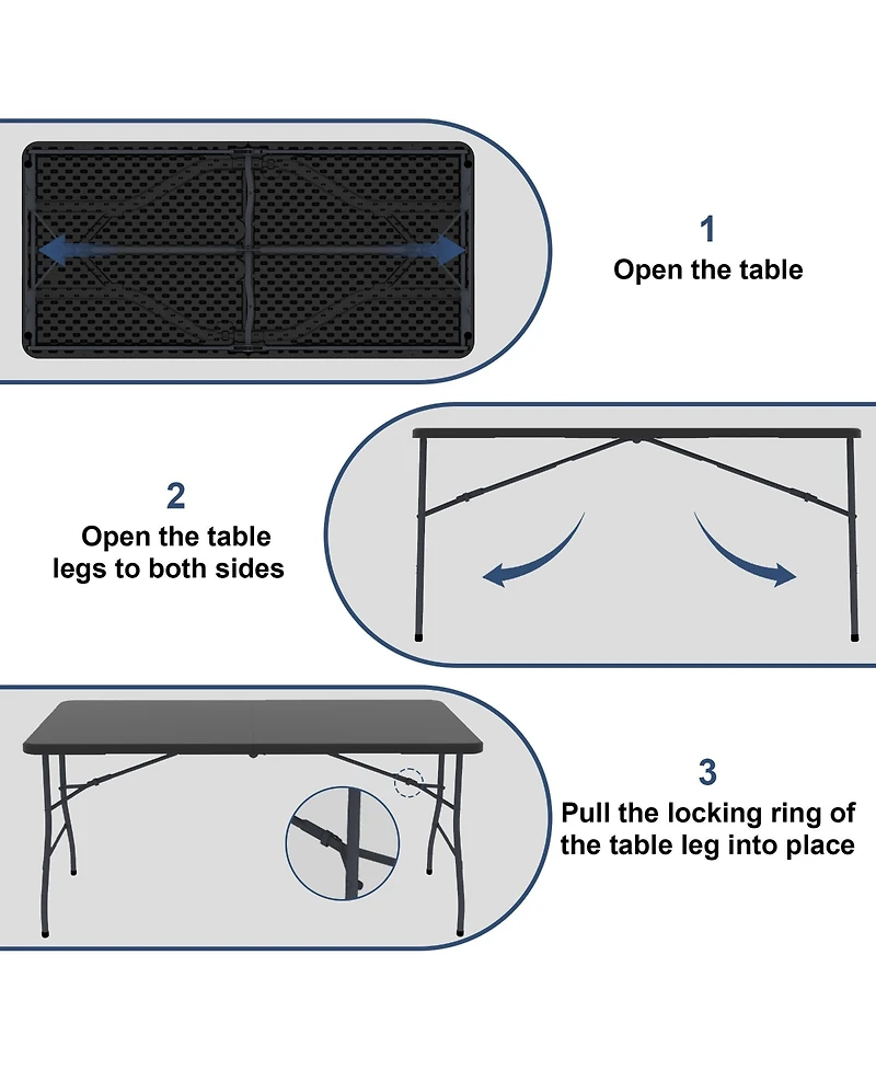 Decksplore 5 Foot Blow Molded Folding Table Foldable Portable Banquet Weather Resistant for Patio Camping Party Garage