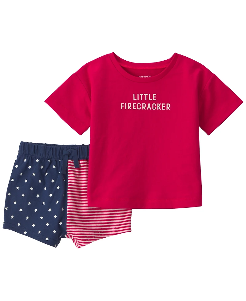 Carter's Baby Boys' or Girls' Little Firecracker Short-Sleeve Top and Shorts, 2-Piece Set