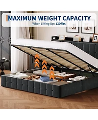 Homfan Lift Up Bed Frame, Upholstered Bed with Button Tufted Wingback Storage Headboard, Hydraulic Storage, No Box Spring Needed