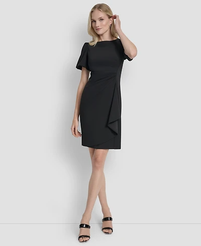 Dkny Women's Bubble Sleeve Scuba Crepe Ruched Sheath Dress