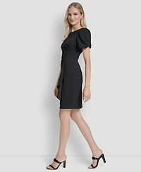 Dkny Women's Bubble Sleeve Scuba Crepe Ruched Sheath Dress