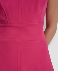 Dkny Women's Sleeveless Jewel Neck Fit and Flare Scuba Crepe Midi Dress