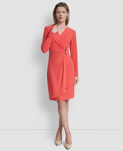 Dkny Women's V-Neck Faux Wrap Dress
