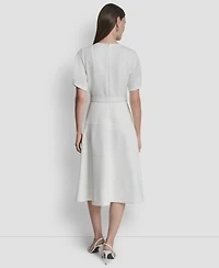 Dkny Women's Puff Short-Sleeve V-Neck Midi Dress