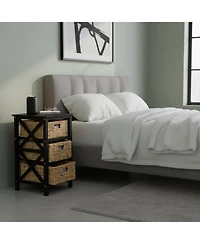 Yigii 4 Tier Xside End Storage Cabinet with 4 Wicker Baskets Solid Wood Frame Collapsible Baskets Assembly Required