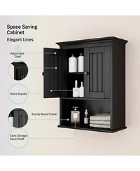 Yigii Wood Wall Cabinet Bathroom Storage Rustic Mounted Adjustable Shelf Two Doors Multi Purpose Organizer