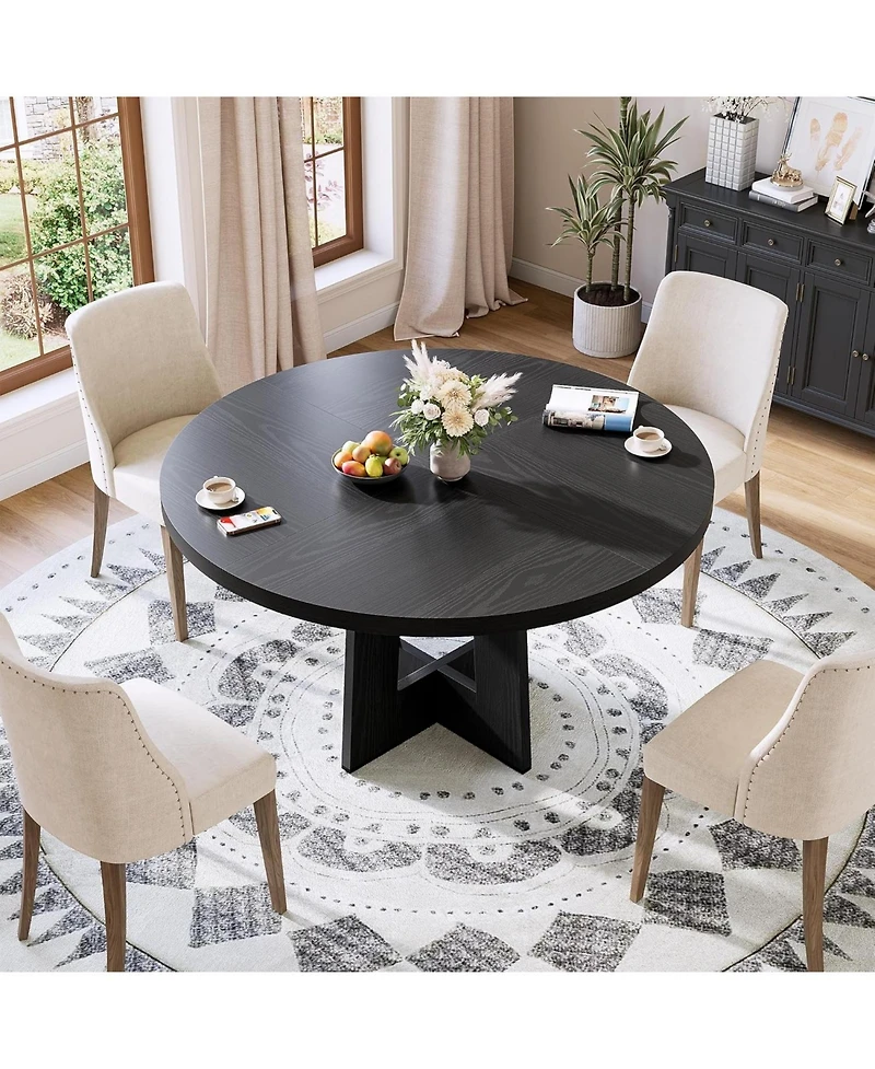 gaomon 47'' Round Dining Table for 4 to 6 People, Space Saving Pedestal Base Table for Kitchen