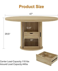 gaomon 47'' Round Dining Table for 4–6 with 2-Layer Storage Shelf & Drawer, Farmhouse Kitchen & Dining Room Table