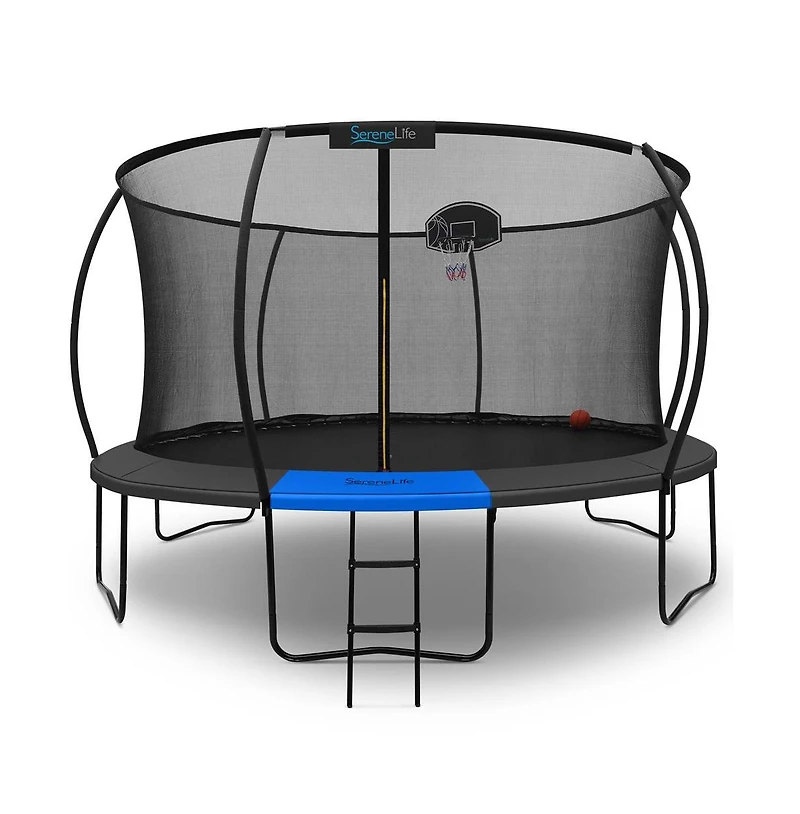 SereneLIfe Kids 14ft Pumpkin Recreational Trampoline with Safety Net and Basketball System