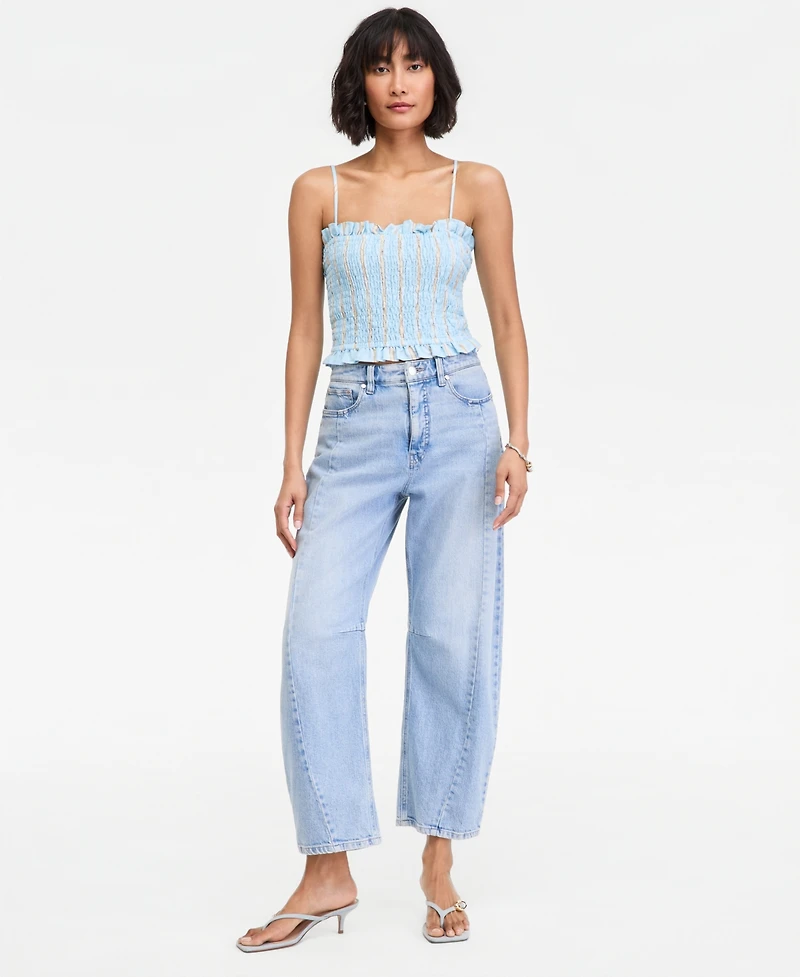 On 34th Women's Linen Blend Smocked Cropped Top, Macy's Exclusive