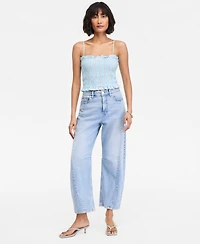 On 34th Women's Linen Blend Smocked Cropped Top, Macy's Exclusive