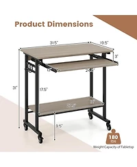Gouun Rolling Computer Table with Pull-out Keyboard Tray and Storage Hooks