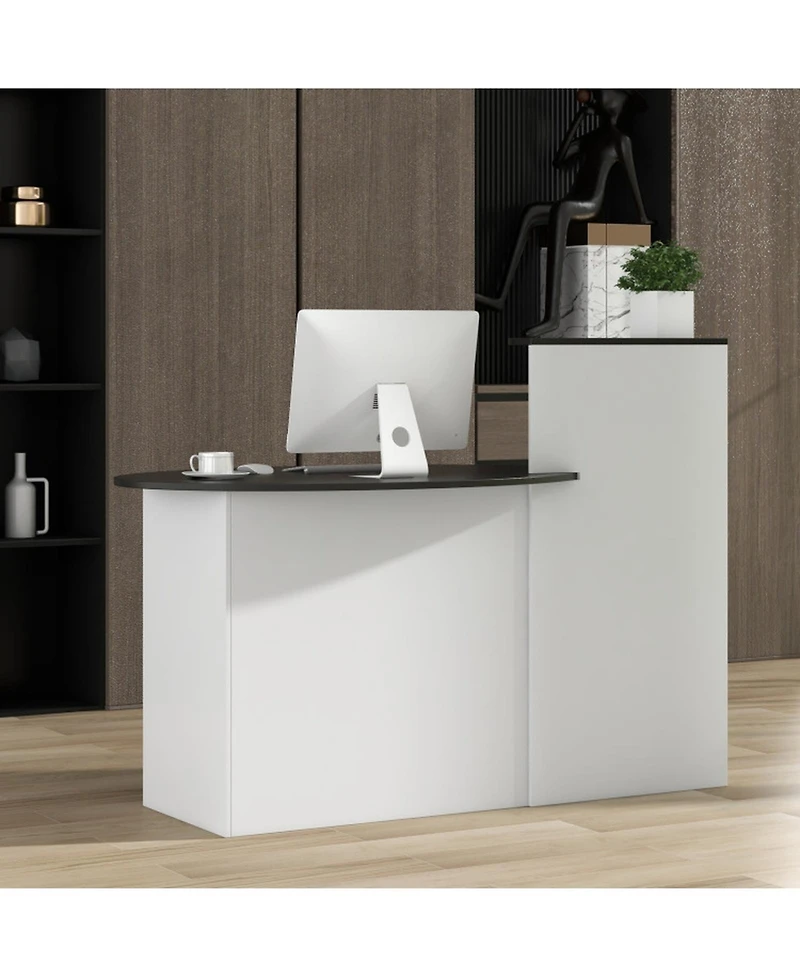 Gouun Modern Reception Counter Desk with Oval Tabletop and Lockable Drawer