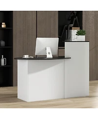 Gouun Modern Reception Counter Desk with Oval Tabletop and Lockable Drawer