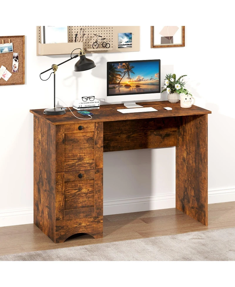 Gouun 43 in Computer Desk Workstation with 2 Drawers and Integrated Charging Station